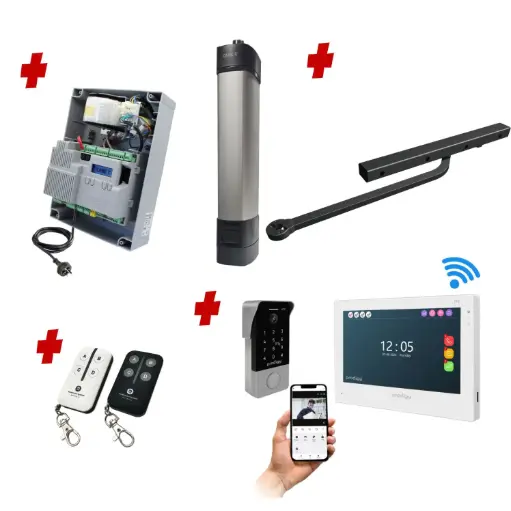 [STYLO-1S-ZLX24-P-BK+IP2] STYLO Pedestrian Gate Operator KIT with Remote Controls and Mobile APP Intercom