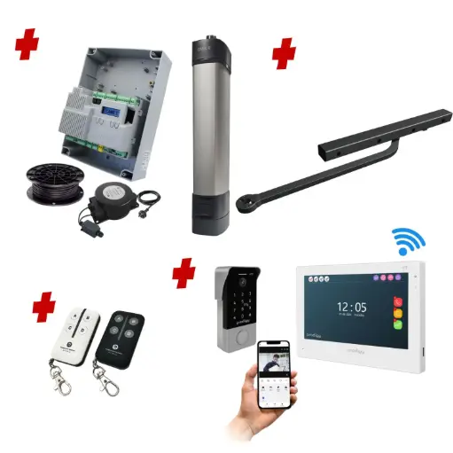 [STYLO-1S-ZLX24-E-BK+IP2] STYLO Pedestrian Gate Operator KIT with Remote Controls and Mobile APP Intercom (Low Voltage Cable Run)