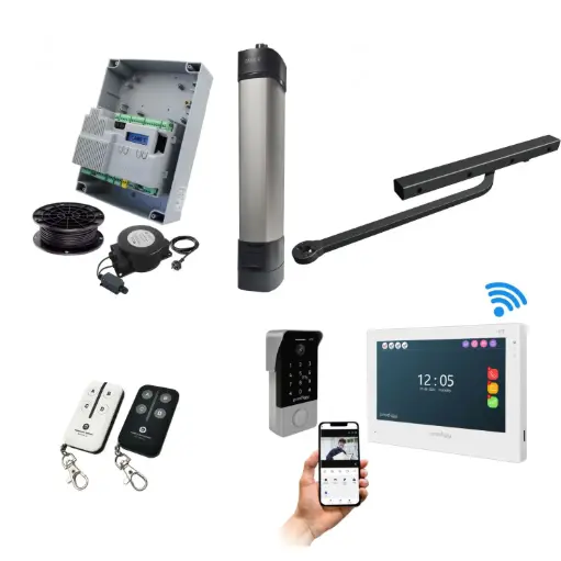 [STYLO-BD-1S-ZLX24-E-BK+IP2] STYLO Pedestrian Gate Operator KIT with Remote Controls and Mobile APP Intercom (Low Voltage Cable Run)