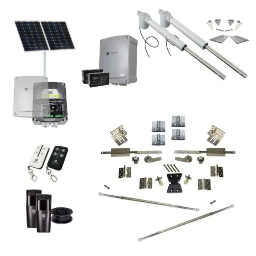 [V5-2D-SOLAR-I+BFOLD1.3-1.6] Viper 5 Solar Powered Automatic Double Swing Driveway Gate Opener Kit - Italian, Linear Actuator, Long Stroke, with Safety Photocells