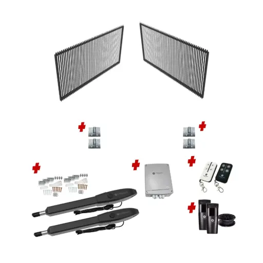 [CUSTOM-SWING-ANGLE-BLADE-KIT] Custom Angled Blade DOUBLE Swing Gate (Aluminium) With Hinges and Automation