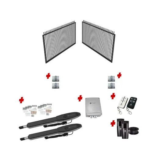 [CUSTOM-SWING-ROD] Custom Rod Top DOUBLE Swing Gate (Steel) With Hinges and Automation