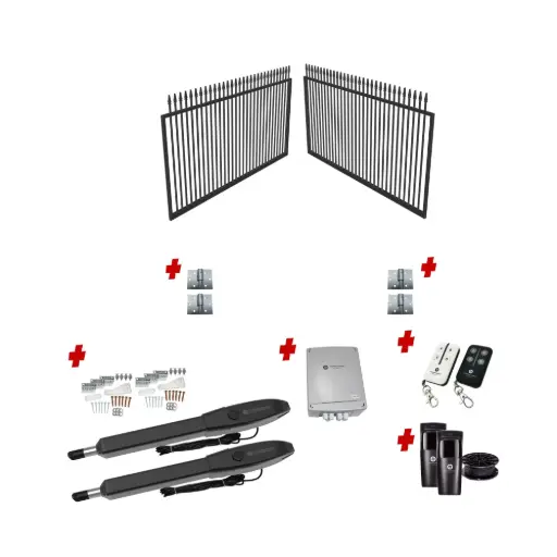 [CUSTOM-SWING-SPEAR-KIT] Custom Spear Top DOUBLE Swing Gate (Steel) With Hinge and Automation