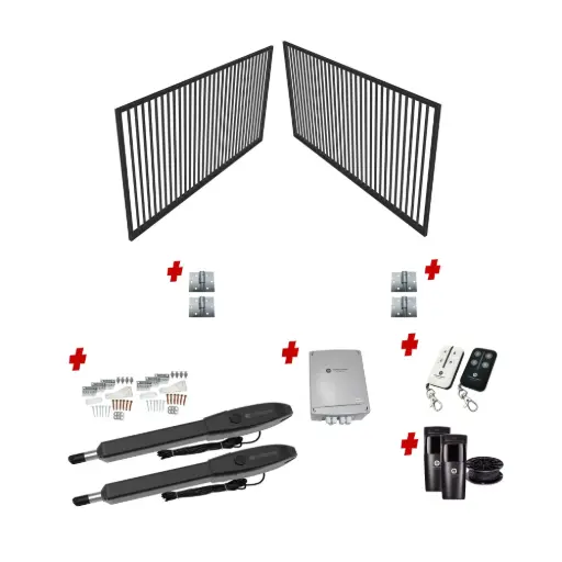 [CUSTOM-SWING-BAR-KIT] Custom Vertical Bar DOUBLE Swing Gate (Steel) With Hinges and Automation
