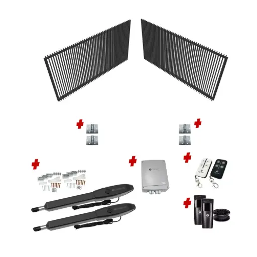 [CUSTOM-SWING-VERT-BLADE-KIT] Custom Vertical Blade DOUBLE Swing Gate (Aluminium) With Hinges and Automation