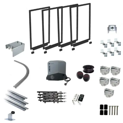 [FRAME17-1000+SGHK-TURNV3SL+TITAN2410-P-I] Complete Gates and Automatic Radius Turning Sectional Sliding Gate With Titan Electric Sliding Gate Motor