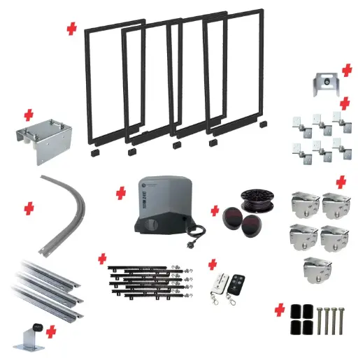 [FRAME17-1000+SGHK-TURNV3SL+TITAN2410-P-I] Complete Gates and Automatic Radius Turning Sectional Sliding Gate With Titan Electric Sliding Gate Motor