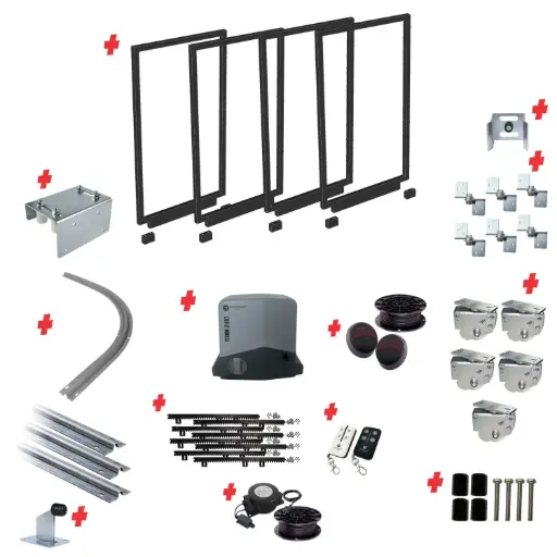 [FRAME17-1000+SGHK-TURNV3SL+TITAN2410-E-I] Complete Gates and Automatic Radius Turning Sectional Sliding Gate With Titan Low Voltage Sliding Gate Motor