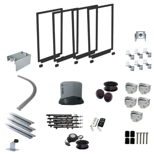 [FRAME17-1000+SGHK-TURNV3SL+TITAN2410-E-I] Complete Gates and Automatic Radius Turning Sectional Sliding Gate With Titan Low Voltage Sliding Gate Motor