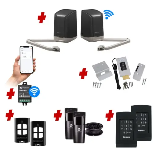 [SAM-2D-P-AU] SAM Articulating Arm ITALIAN Electric 24V Low Voltage Automatic Double Swing Driveway Gate Opener Kit Design with Wifi Mobile App Control and Keypad Entry Exit