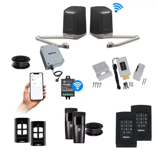 [SAM-2D-E-AU] SAM Articulating Arm ITALIAN Low Voltage 24V Automatic Double Swing Driveway Gate Opener 24 Volt Kit with Wifi Mobile App Control and Keypad Entry Exit
