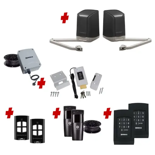 [SAM-2D-E-AP] SAM Articulating Arm ITALIAN Low Voltage 24V Automatic Double Swing Driveway Gate Opener 24 Volt Kit with Wifi Mobile App Control and Keypad Entry Exit