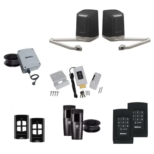 [SAM-2D-E-AP] SAM Articulating Arm ITALIAN Low Voltage 24V Automatic Double Swing Driveway Gate Opener 24 Volt Kit with Wifi Mobile App Control and Keypad Entry Exit