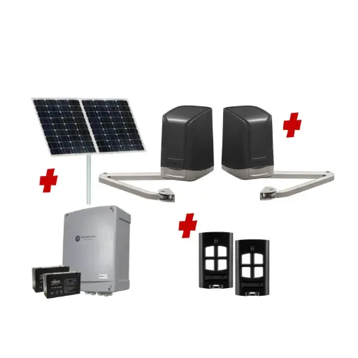 [SAM-2D-SOLAR-BK] SAM Articulating Arm ITALIAN Solar Powered Automatic Double Swing Driveway Gate Opener 24 Volt Kit Design BASE KIT