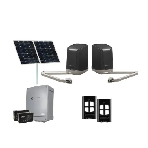 [SAM-2D-SOLAR-BK] SAM Articulating Arm ITALIAN Solar Powered Automatic Double Swing Driveway Gate Opener 24 Volt Kit Design BASE KIT