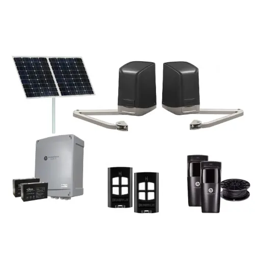 [SAM-2D-SOLAR-I] SAM Articulating Arm ITALIAN Solar Powered Automatic Double Swing Driveway Gate Opener 24 Volt Kit Design for Trade Installers