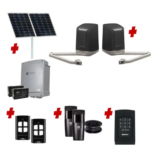 [SAM-2D-SOLAR-AS] SAM Articulating Arm ITALIAN Solar Powered Automatic Double Swing Driveway Gate Opener 24 Volt Kit Design with Keypad Pin Code