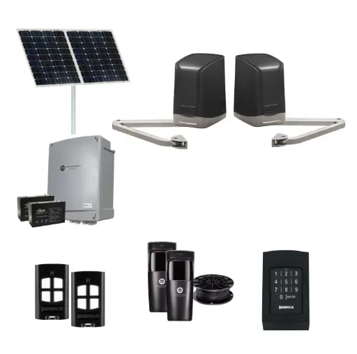 [SAM-2D-SOLAR-AS] SAM Articulating Arm ITALIAN Solar Powered Automatic Double Swing Driveway Gate Opener 24 Volt Kit Design with Keypad Pin Code
