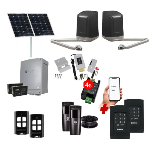 [SAM-2D-SOLAR-AU] SAM Articulating Arm ITALIAN Solar Powered Automatic Double Swing Driveway Gate Opener 24 Volt Kit Design with Wifi Mobile App Control and Keypad Entry