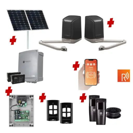 [SAM-2D-SOLAR-R] Remootio SAM Articulating Arm ITALIAN Solar Powered Automatic Double Swing Driveway Gate Opener 24 Volt Kit