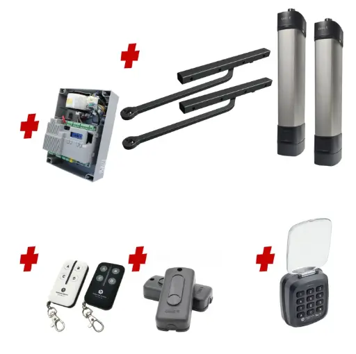 [STYLO-BD-2D-ZLX24-P-AS] Double Swing Gate Automation Access Secure Kit Ultra Slim STYLO BD Channel Arm System with encoder Made In Italy