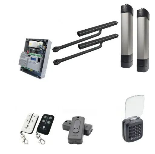 [STYLO-BD-2D-ZLX24-P-AS] Double Swing Gate Automation Access Secure Kit Ultra Slim STYLO BD Channel Arm System with encoder Made In Italy
