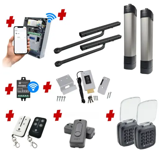 [STYLO-BD-2D-ZLX24-P-AU] Double Swing Gate Automation Access Unlimited WiFi Bluetooth Kit Ultra Slim STYLO BD Channel Arm System with encoder Made In Italy
