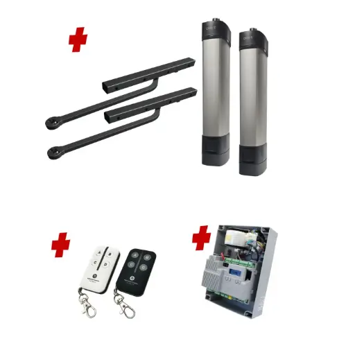 [STYLO-BD-2D-ZLX24-P-BK] Double Swing Gate Automation Base Kit Ultra Slim STYLO BD Channel Arm System with encoder Made In Italy