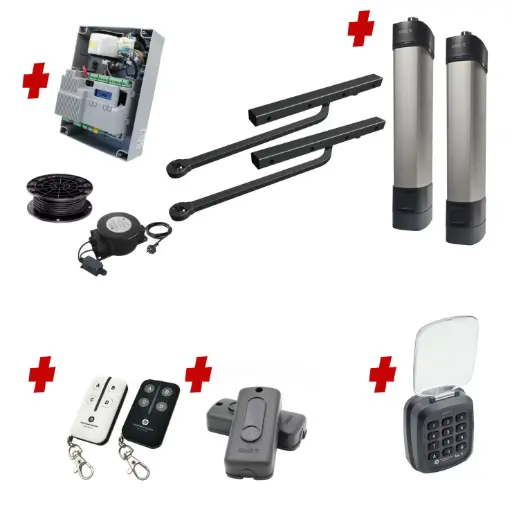 [STYLO-BD-2D-ZLX24-E-AS] Double Swing Gate Automation Access Secure Kit Ultra Slim STYLO BD Channel Arm System with encoder Made In Italy