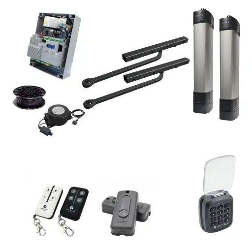 [STYLO-BD-2D-ZLX24-E-AS] Double Swing Gate Automation Access Secure Kit Ultra Slim STYLO BD Channel Arm System with encoder Made In Italy
