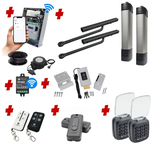 [STYLO-BD-2D-ZLX24-E-AU] Double Swing Gate Automation Access Unlimited WiFi Bluetooth Kit Ultra Slim STYLO BD Channel Arm System with encoder Made In Italy
