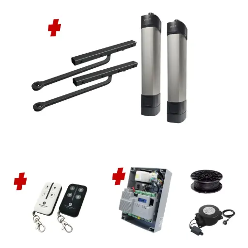 [STYLO-BD-2D-ZLX24-E-BK] Double Swing Gate Automation Base Kit Ultra Slim STYLO BD Channel Arm System with encoder Made In Italy