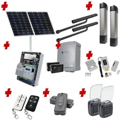 [STYLO-BD-2D-ZLX24-SOLAR-AP] Solar Powered Double Swing Gate Automation Access Pro Kit Ultra Slim STYLO BD Channel Arm System with encoder Made In Italy