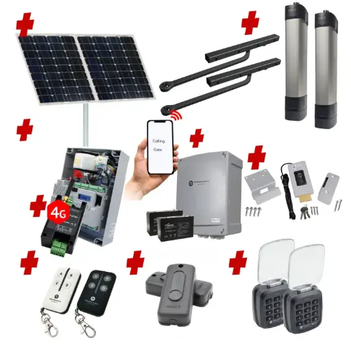 [STYLO-BD-2D-ZLX24-SOLAR-AU] Solar Powered Double Swing Gate Automation Access Unlimited WiFi Bluetooth Kit Ultra Slim STYLO BD Channel Arm System with encoder Made In Italy
