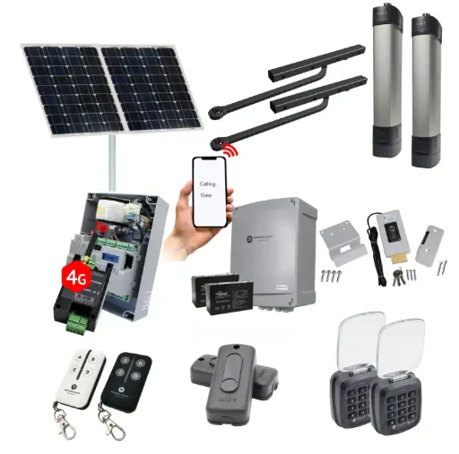 [STYLO-BD-2D-ZLX24-SOLAR-AU] Solar Powered Double Swing Gate Automation Access Unlimited WiFi Bluetooth Kit Ultra Slim STYLO BD Channel Arm System with encoder Made In Italy