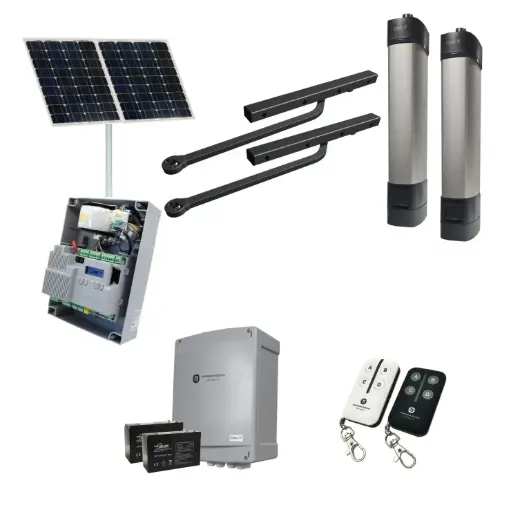 [STYLO-BD-2D-ZLX24-SOLAR-BK] Solar Powered Double Swing Gate Automation Base Kit Ultra Slim STYLO BD Channel Arm System with encoder Made In Italy
