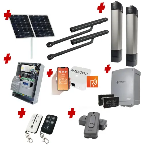 [STYLO-BD-2D-ZLX24-SOLAR-R] Solar Powered Double Swing Gate Automation Remootio Kit Ultra Slim STYLO BD Channel Arm System with encoder Made In Italy