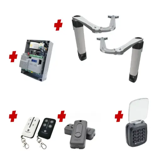 [STYLO-BS-2D-ZLX24-P-AS] Double Swing Gate Automation Access Secure Kit Ultra Slim STYLO BS Articulating Arm System with encoder Made In Italy