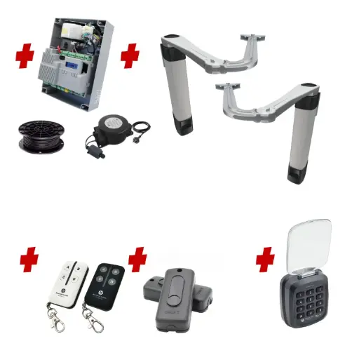 [STYLO-BS-2D-ZLX24-E-AS] Double Swing Gate Automation Access Secure Kit Ultra Slim STYLO BS Articulating Arm System with encoder Made In Italy