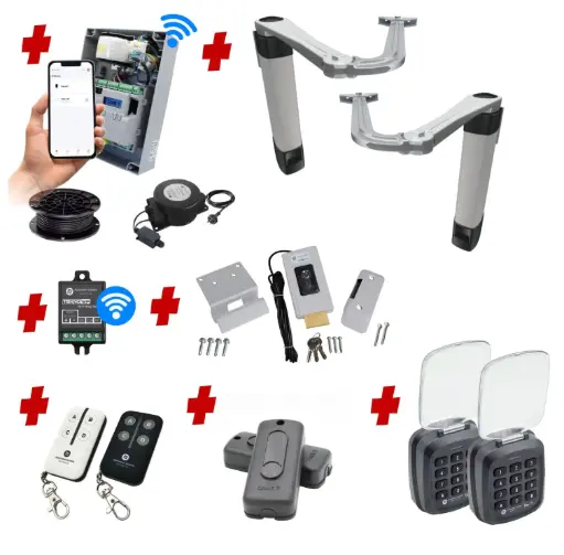 [STYLO-BS-2D-ZLX24-E-AU] Double Swing Gate Automation Access Unlimited WiFi Bluetooth Kit Ultra Slim STYLO BS Articulating Arm System with encoder Made In Italy