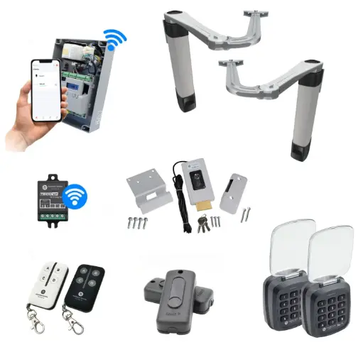 [STYLO-BS-2D-ZLX24-P-AU] Double Swing Gate Automation Access Unlimited WiFi Bluetooth Kit Ultra Slim STYLO BS Articulating Arm System with encoder Made In Italy