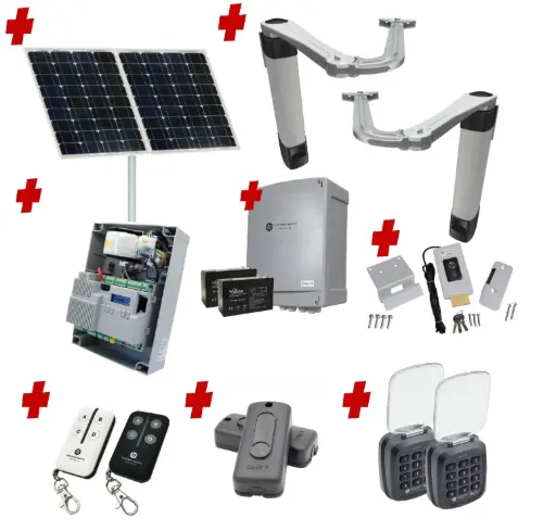 [STYLO-BS-2D-ZLX24-SOLAR-AP] Solar Powered Double Swing Gate Automation Access Pro Kit Ultra Slim STYLO BS Articulating Arm System with encoder Made In Italy