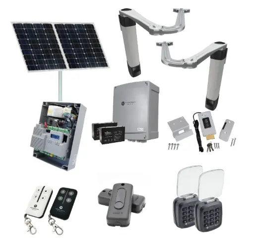 [STYLO-BS-2D-ZLX24-SOLAR-AP] Solar Powered Double Swing Gate Automation Access Pro Kit Ultra Slim STYLO BS Articulating Arm System with encoder Made In Italy