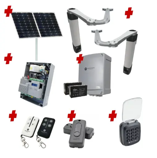 [STYLO-BS-2D-ZLX24-SOLAR-AS] Solar Powered Double Swing Gate Automation Access Secure Kit Ultra Slim STYLO BS Articulating Arm System with encoder Made In Italy