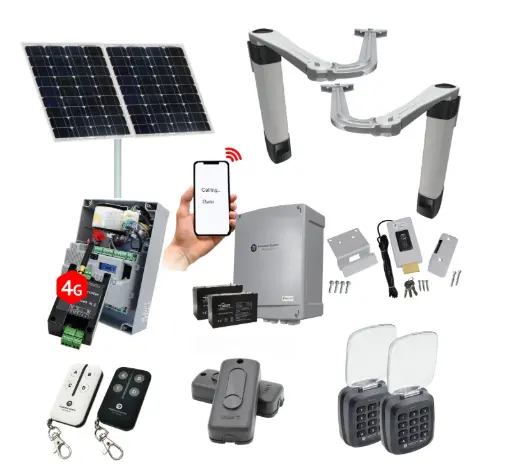 [STYLO-BS-2D-ZLX24-SOLAR-AU] Solar Powered Double Swing Gate Automation Access Unlimited WiFi Bluetooth Kit Ultra Slim STYLO BS Articulating Arm System with encoder Made In Italy
