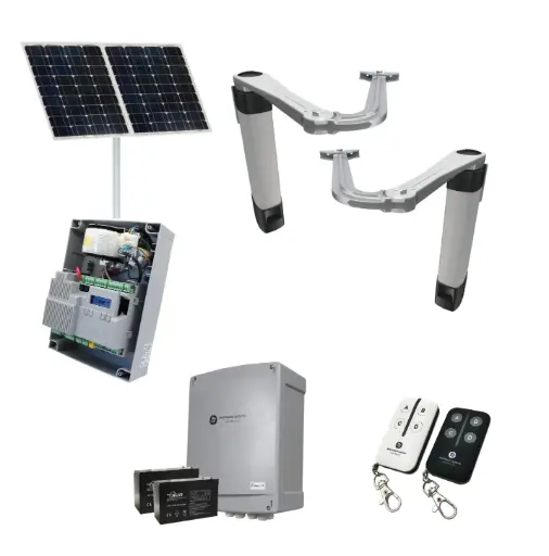 [STYLO-BS-2D-ZLX24-SOLAR-BK] Solar Powered Double Swing Gate Automation Base Kit Ultra Slim STYLO BS Articulating Arm System with encoder Made In Italy