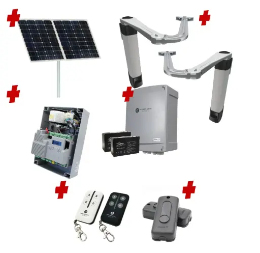 [STYLO-BS-2D-ZLX24-SOLAR-I] Solar Powered Double Swing Gate Automation Installer and Trade Kit Ultra Slim STYLO BS Articulating Arm System with encoder Made In Italy