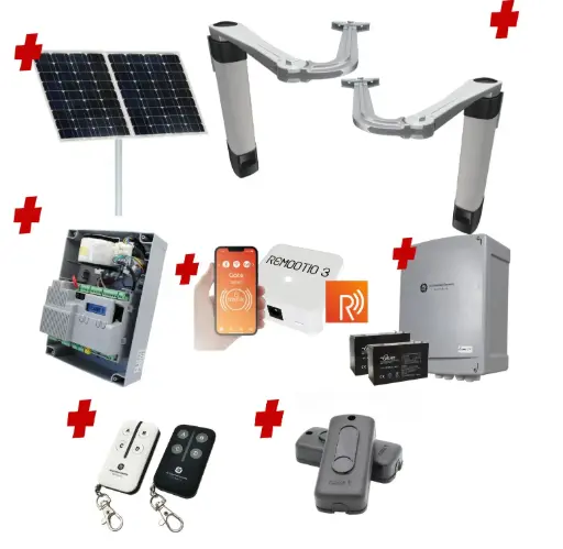 [STYLO-BS-2D-ZLX24-SOLAR-R] Solar Powered Double Swing Gate Automation Remootio Kit Ultra Slim STYLO BS Articulating Arm System with encoder Made In Italy