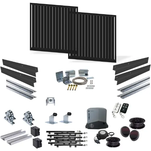 [FRAME12-2385 x2-VERT-ALUCLAD-TELESCOPIC-TITAN2410-E-I] 4m Opening (1200H) Vertical Slat Low Voltage Telescopic Sliding Gate Kit