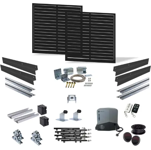 [FRAME18-2385 x2-ALUCLAD-TELESCOPIC-TITAN2410-P-I] 4m Opening (1800H) Horizontal Slat Mains Powered Telescopic Sliding Gate Kit